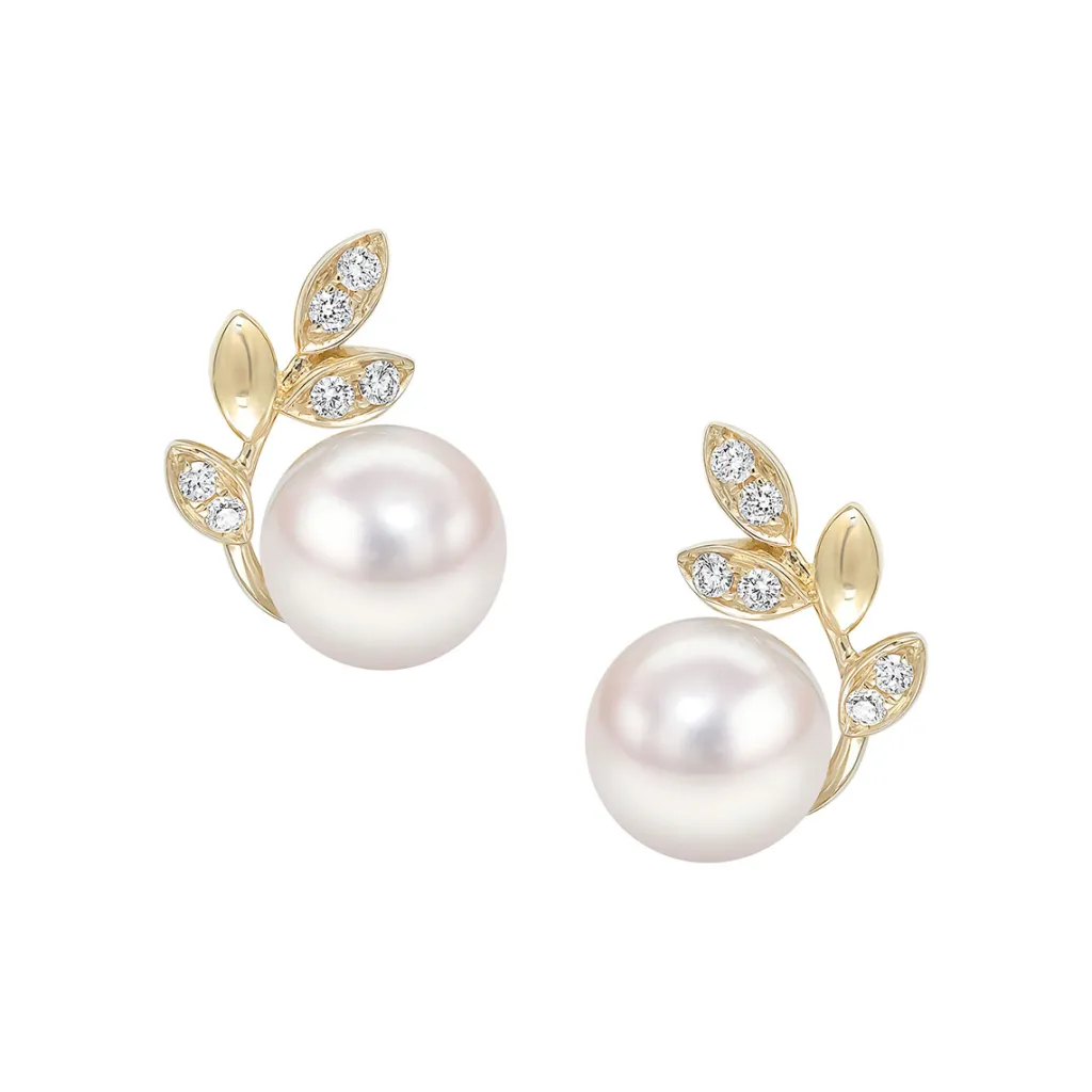 Clearance Akoya perleørepynt 7-7,5 mm med diamanter 0,11 ct Ørepynt