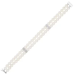 Clearance Akoya 2-raders perlearmbånd 6-6,5 mm med diamanter Armbånd