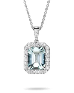Sale Anheng i 18 karat hvitt gull med akvamarin-sten og diamanter 0,47 ct Halssmykker
