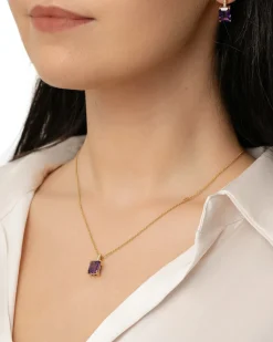 Sale Anheng i gult gull med ametyst-sten og diamanter 0,02 ct Halssmykker