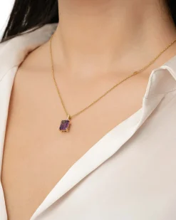 Sale Anheng i gult gull med ametyst-sten og diamanter 0,02 ct Halssmykker