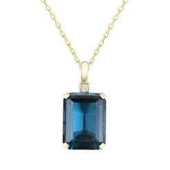 Fashion Anheng i gult gull med London Blå Topas 14,80 ct Halssmykker
