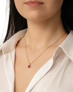 Online Anheng i gult gull med rosa rhodolitt Halssmykker