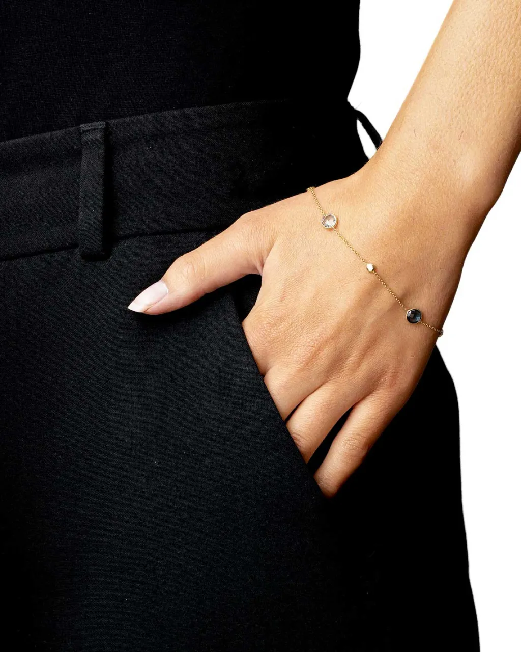 Sale Armbånd i gult gull med plater og topas Armbånd