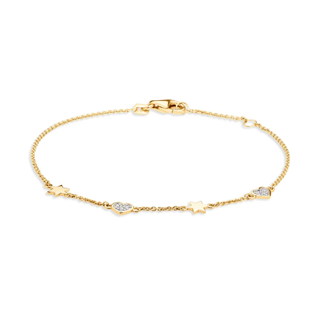 Online Armbånd i gult gull med stjerner og hjerter Armbånd