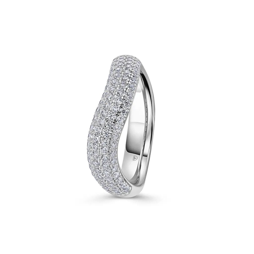 Discount Bølget ring i rhodinert sølv med cubik zirkonia Ringer