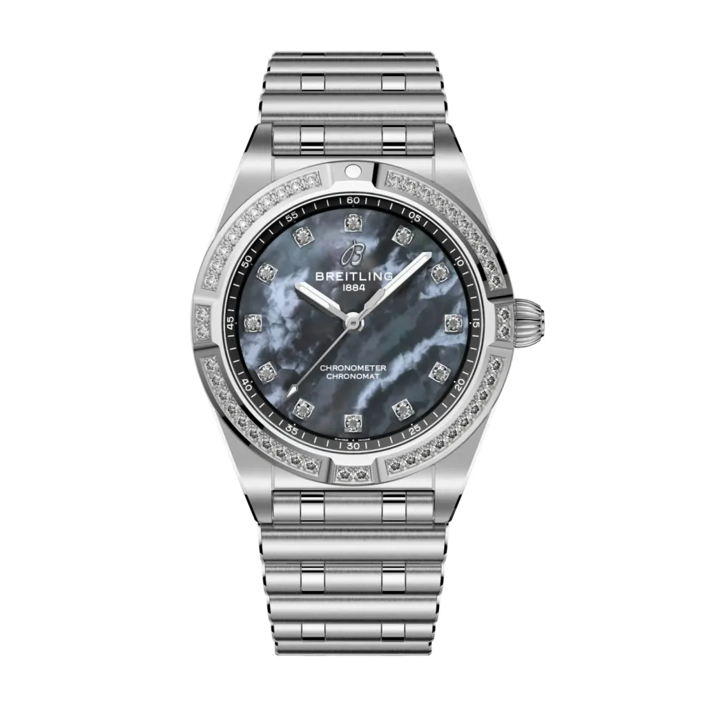 Best Chronomat med mørk blå perlemor 28 mm Til Henne
