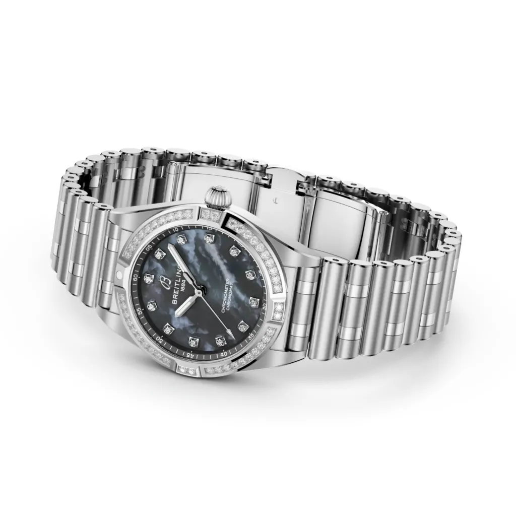 Best Chronomat med mørk blå perlemor 28 mm Til Henne
