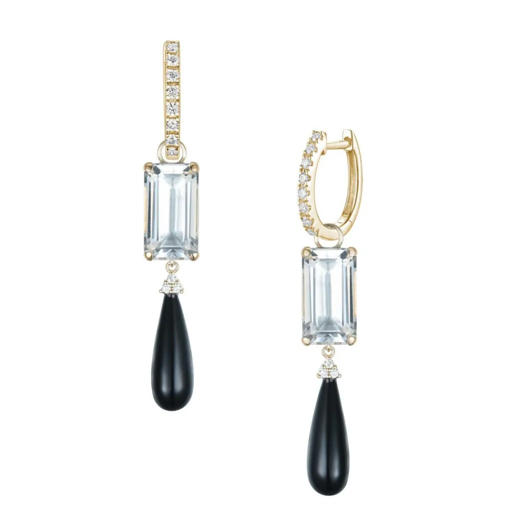Clearance Charms med bergkrystall og sort agat 0,10 ct Ørepynt