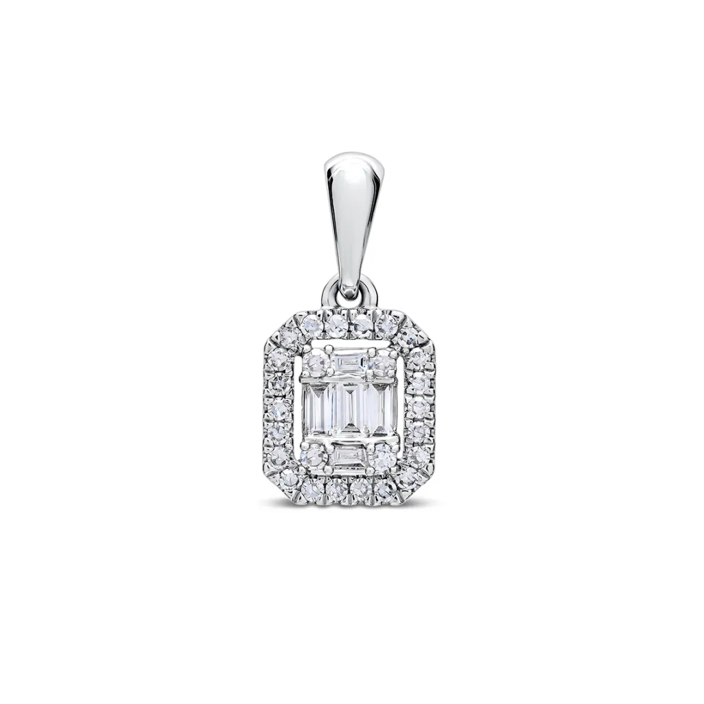 Discount Diamantanheng brillianter og baguetteslip 0,15 ct Halssmykker