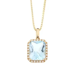 Fashion Diamantanheng i gult gull med Sky blue topas Halssmykker
