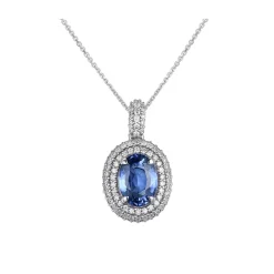 Sale Diamantanheng i hvitt gull med safir 0,41 ct Halssmykker