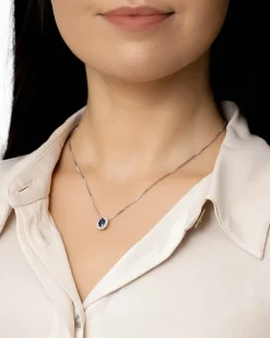Sale Diamantanheng i hvitt gull med safir 0,20 ct Halssmykker