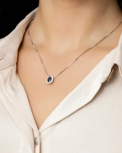 Sale Diamantanheng i hvitt gull med safir 0,20 ct Halssmykker