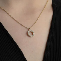 Online Diamantanheng sirkel gult gull 0,19 ct Halssmykker