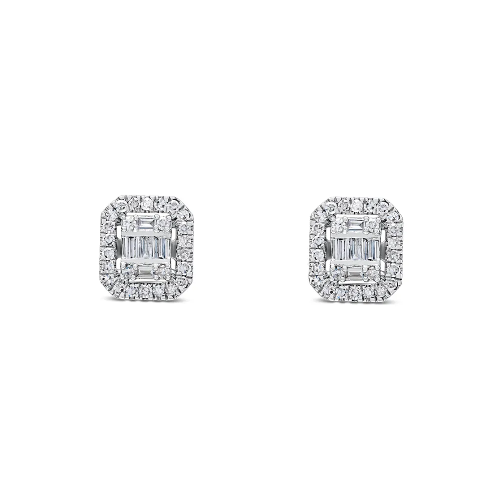 Clearance Diamantørepynt 0,18 ct brillianter og baguetteslip Ørepynt