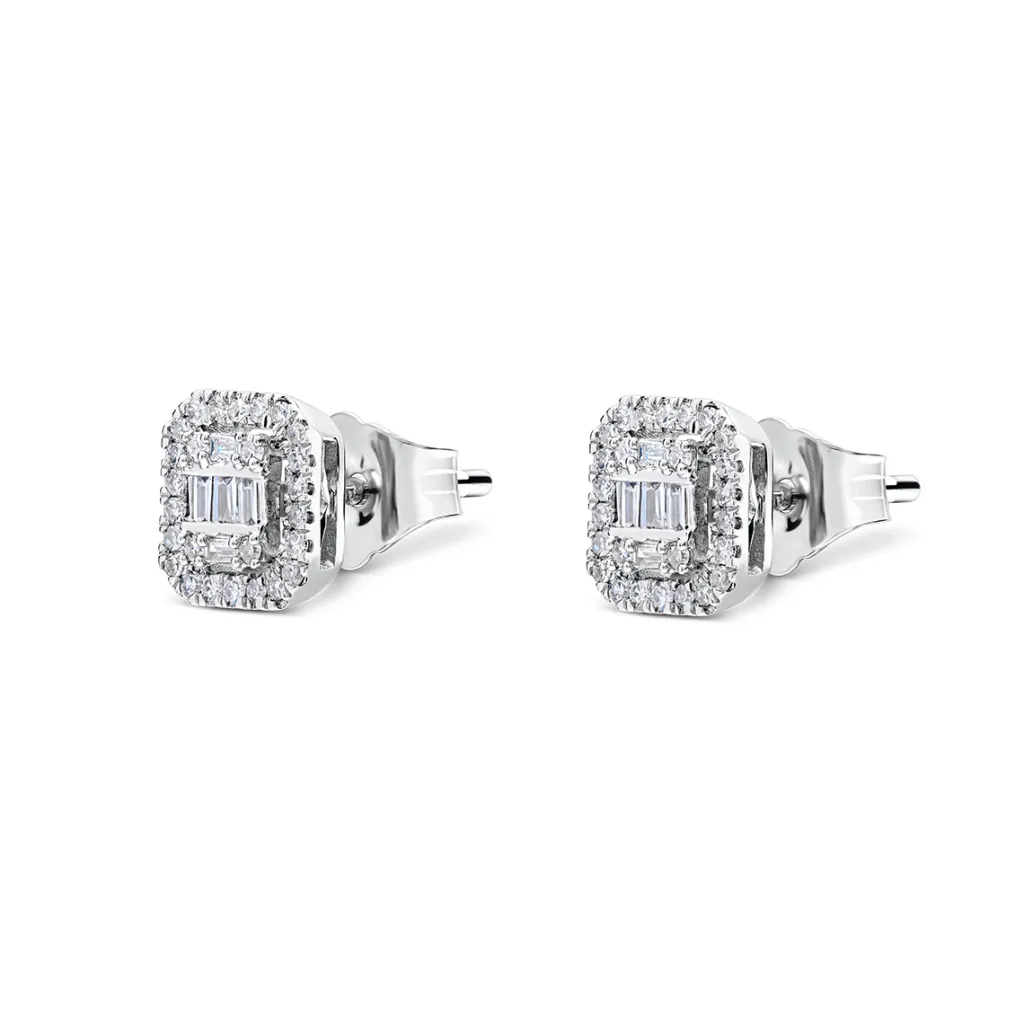 Clearance Diamantørepynt 0,18 ct brillianter og baguetteslip Ørepynt
