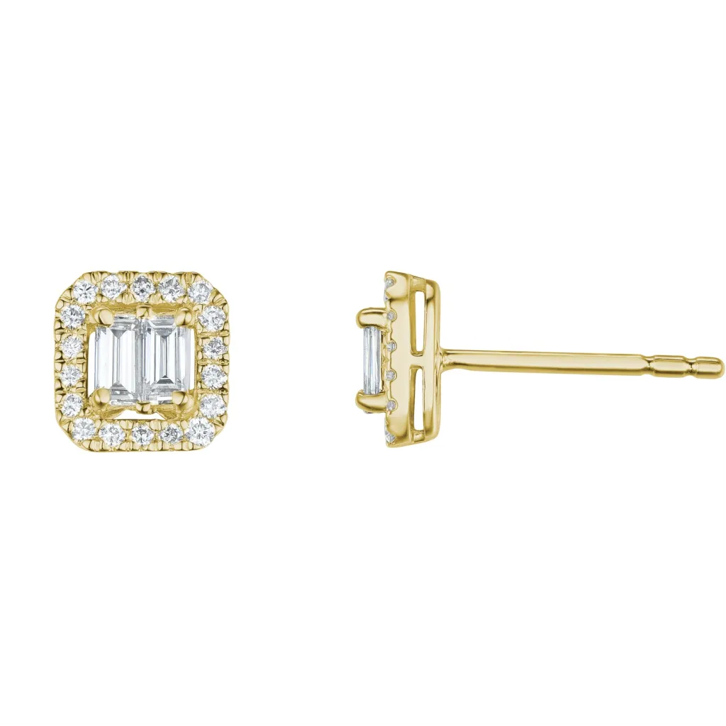 Discount Diamantørepynt i gult gull 0,33 ct baguett og brillianter Ørepynt