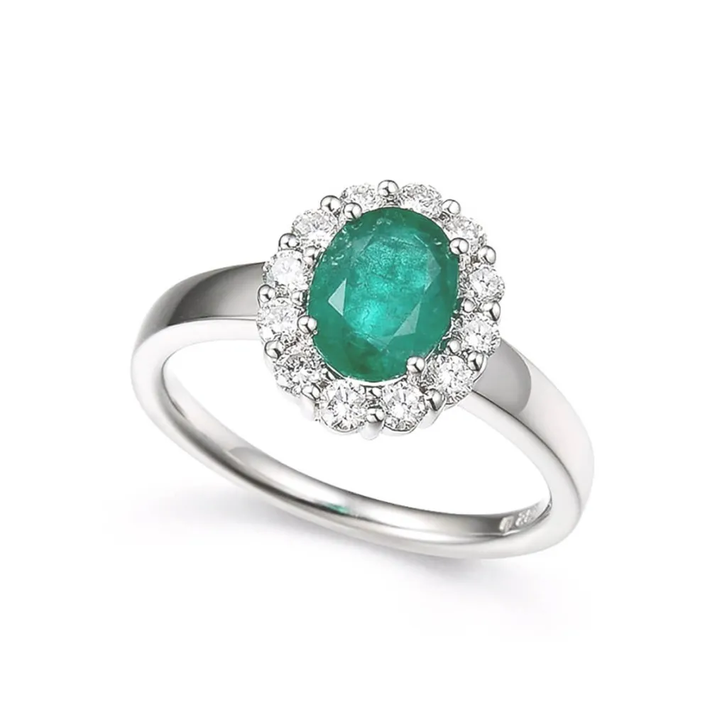 New Diamantring 0,42 ct rosett med smaragd Ringer
