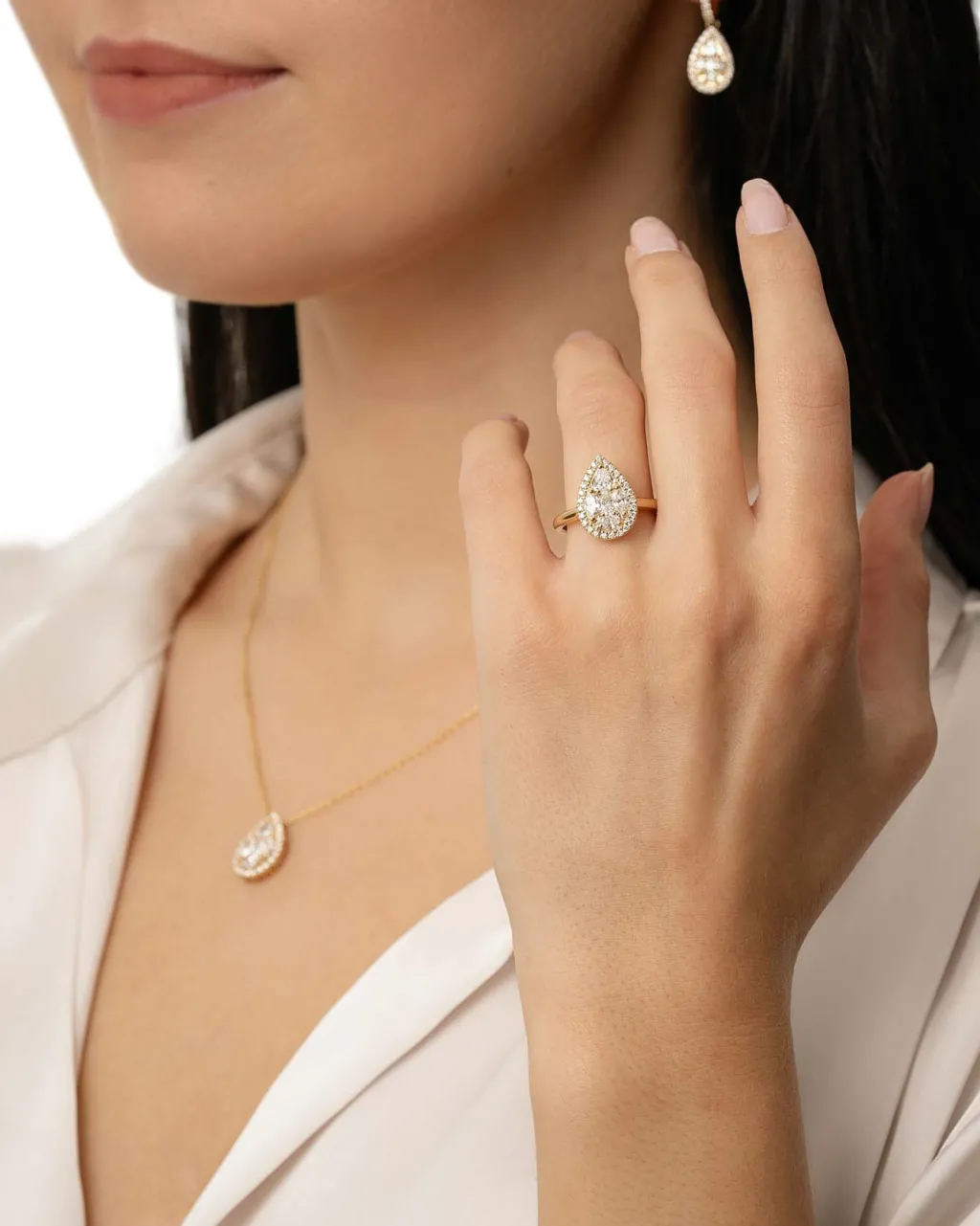 Fashion Dråpeformet halssmykke med diamanter i ulik slip 1,00 ct Halssmykker