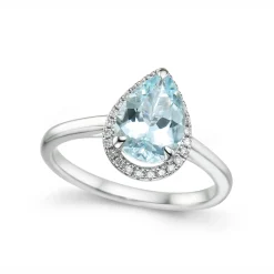 Fashion Dråpeformet ring med diamanter og akvamarin-sten 0,10 ct Ringer