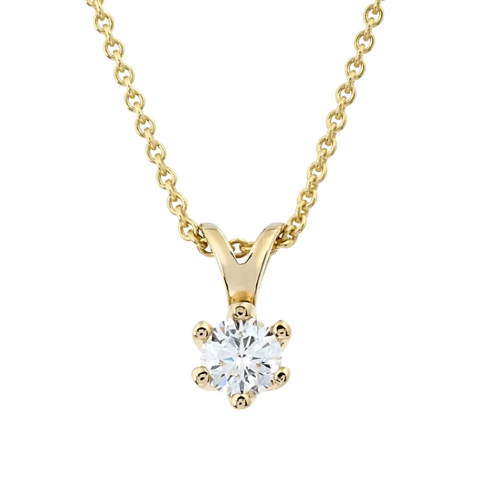 Best Elegance gult gull anheng 0,52 ct klassisk enstensmodell Halssmykker