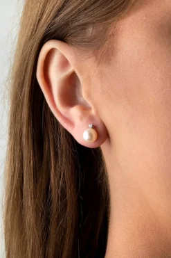 New Ferskvannsperle ørepynt i hvitt gull med diamanter 7,5-8 mm Ørepynt