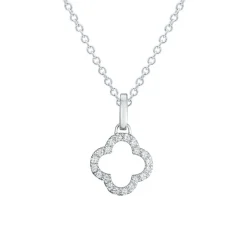 New Firkløverformet diamantanheng i hvitt gull 0,14 ct Halssmykker