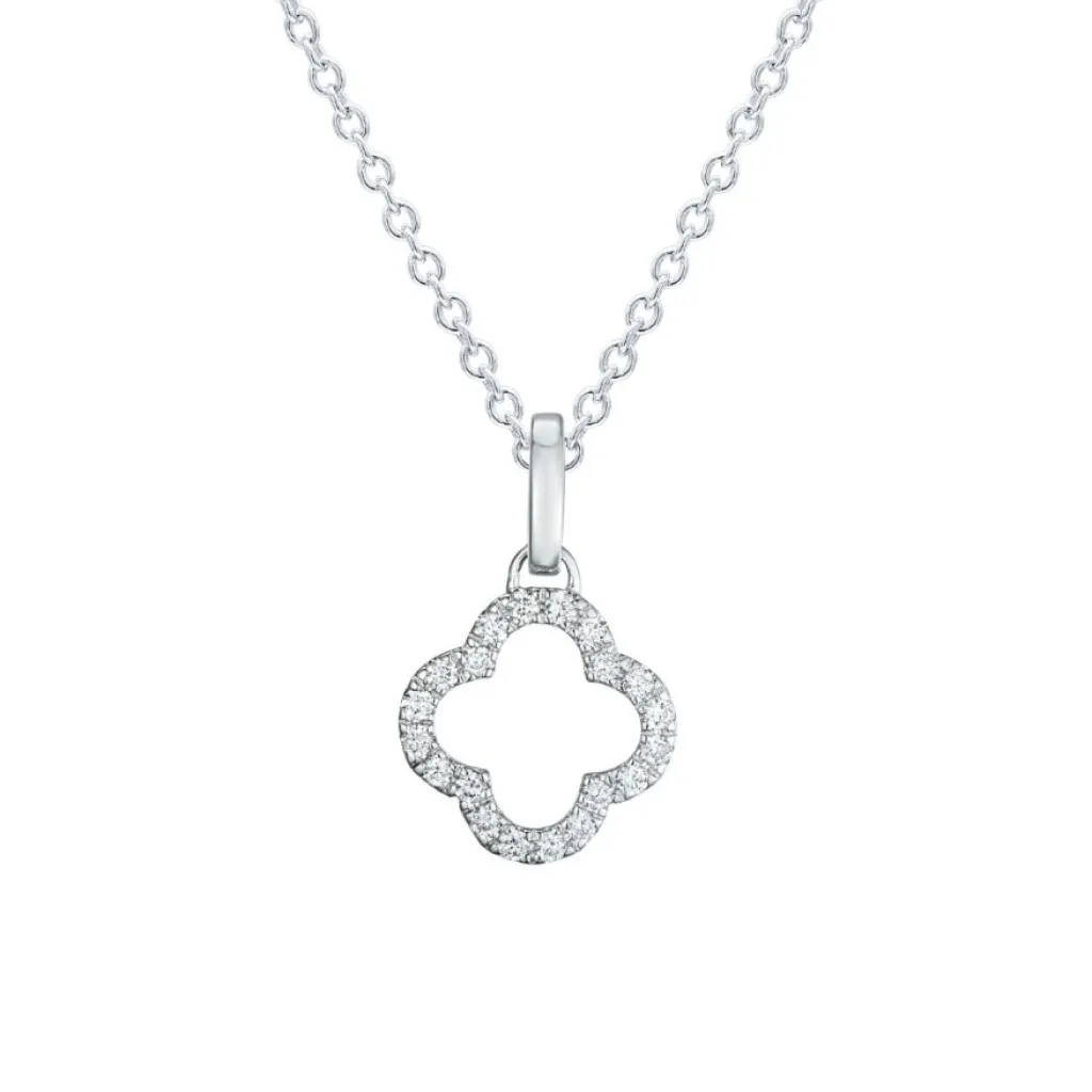 New Firkløverformet diamantanheng i hvitt gull 0,14 ct Halssmykker