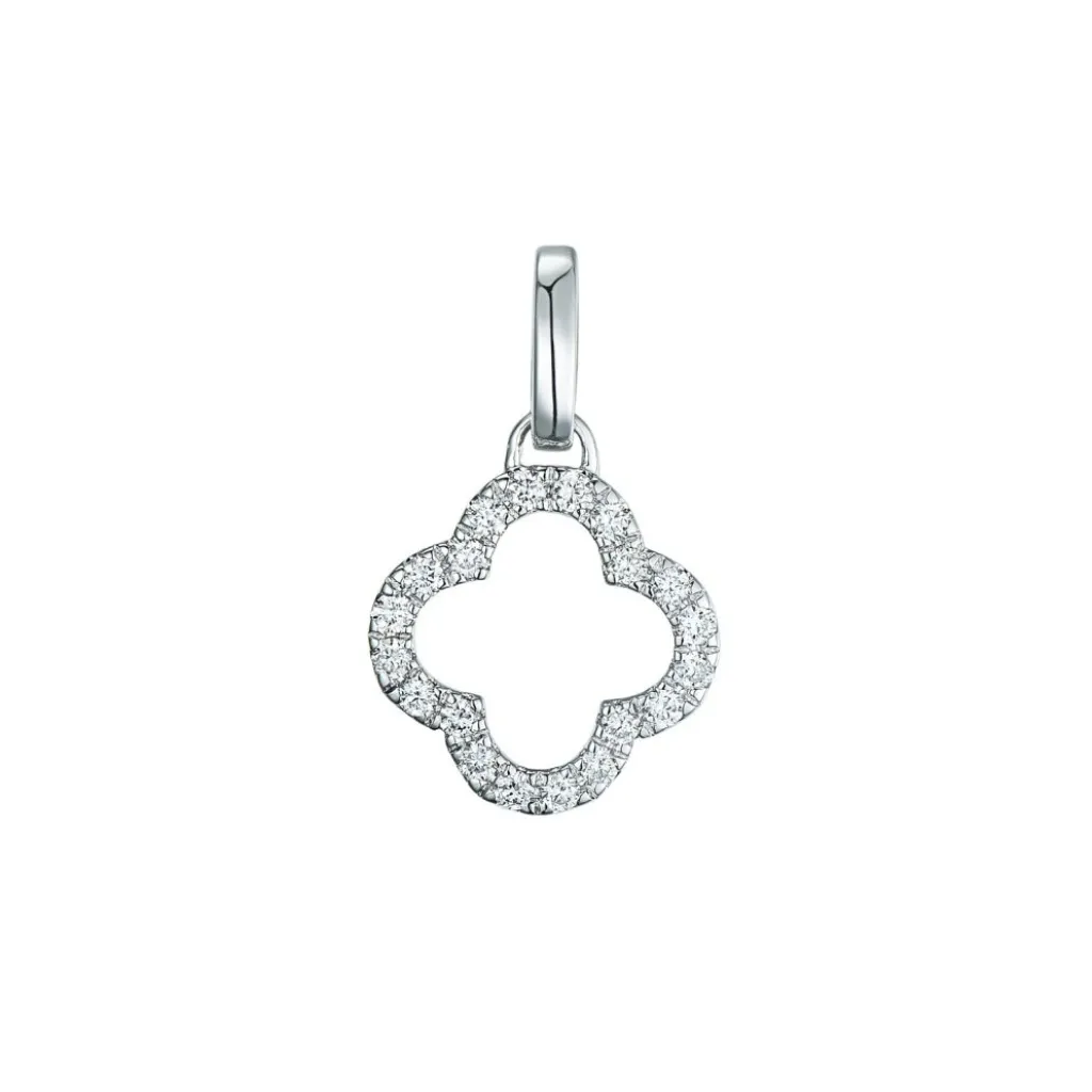 New Firkløverformet diamantanheng i hvitt gull 0,14 ct Halssmykker