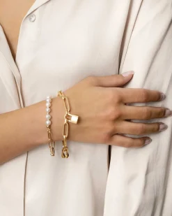 Best Forgylt sølvarmbånd med hengelås Armbånd