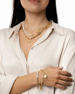 Best Forgylt sølvarmbånd med hengelås Armbånd
