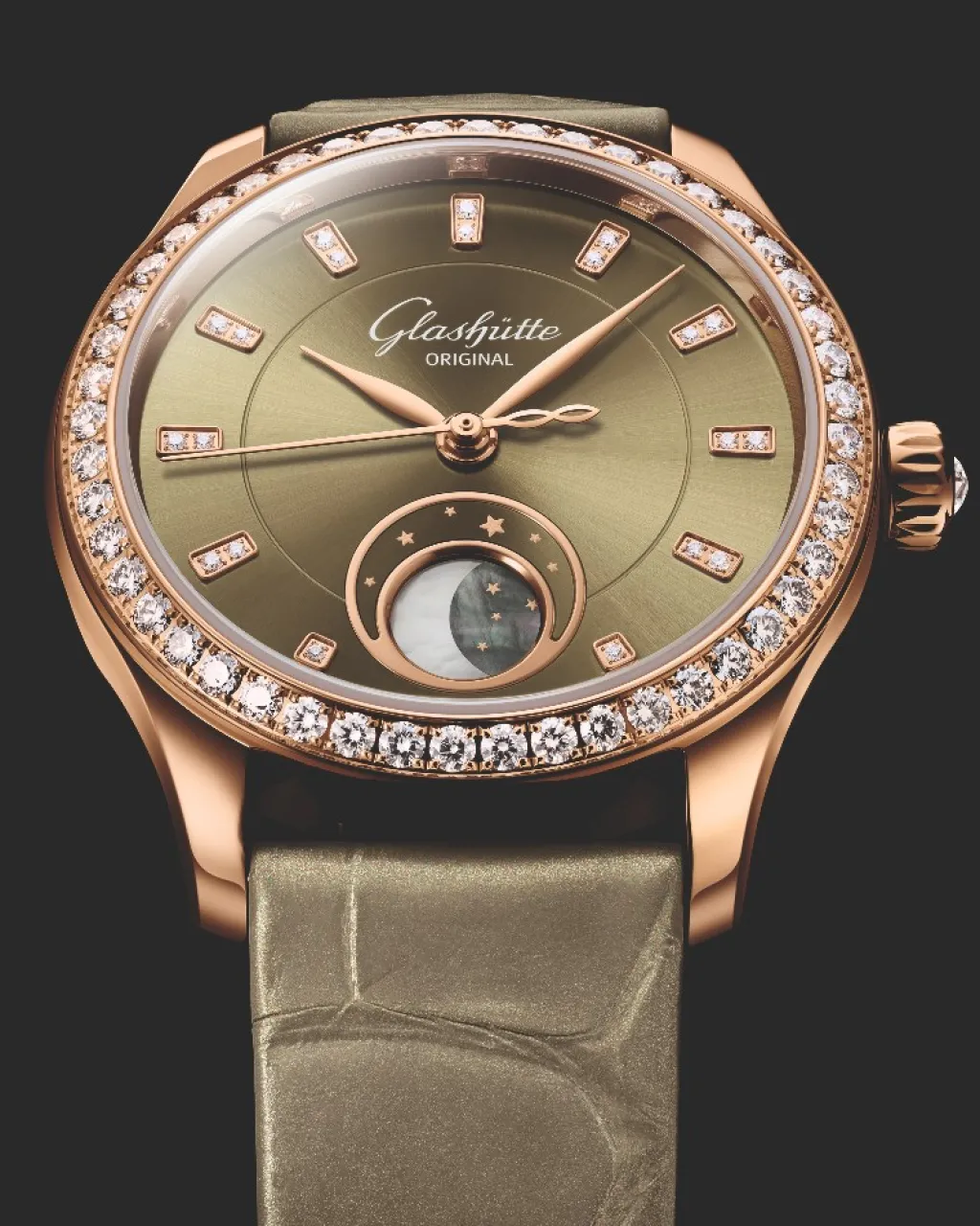 Clearance Glashütte Original Serenade Luna 32,50 mm rødt gull Klokker Med Diamanter | Til Henne