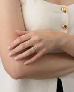 Clearance Grønn ametystring i gult gull med diamanter Ringer