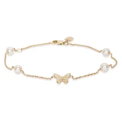 Hot Gullarmbånd med sommerfugl-dekor og perler Armbånd