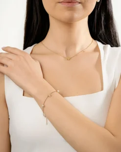 Hot Gullarmbånd med sommerfugl-dekor og perler Armbånd