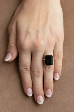 Best Gullring med sort agat og diamanter 0,06 ct Ringer