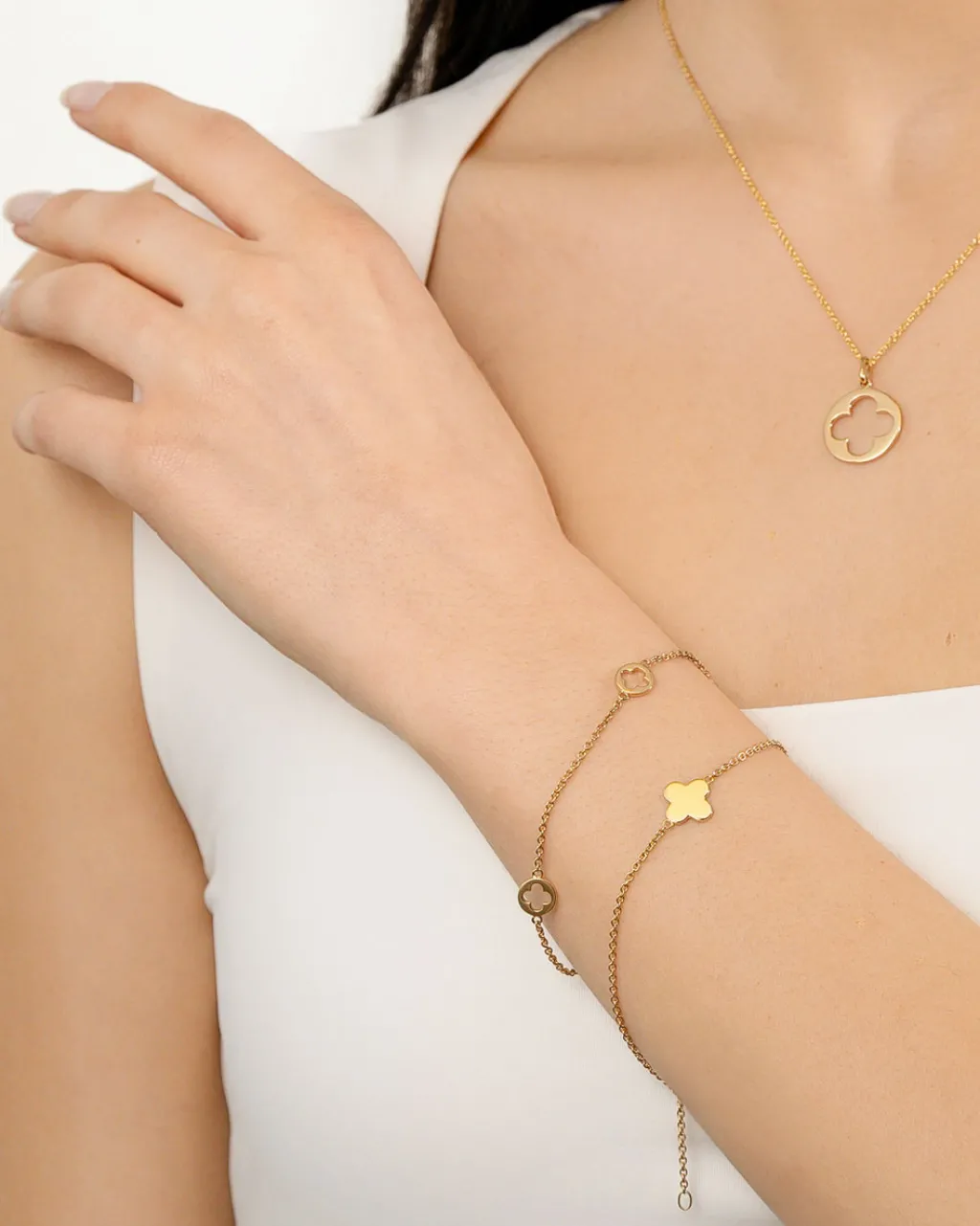 Outlet Gult gull armbånd med firkløver Armbånd