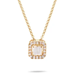 Clearance Gult gull diamantsmykke baguette og brillianter 0,20 ct med halskjede Halssmykker