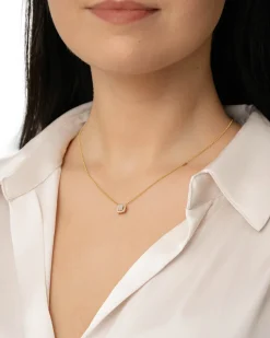 Clearance Gult gull diamantsmykke baguette og brillianter 0,20 ct med halskjede Halssmykker