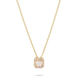 Clearance Gult gull diamantsmykke baguette og brillianter 0,20 ct med halskjede Halssmykker