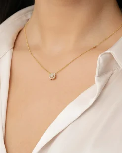 Clearance Gult gull diamantsmykke baguette og brillianter 0,20 ct med halskjede Halssmykker
