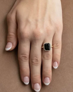 Online Gult gull ring med sort agat og diamanter 0,13 ct Ringer