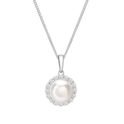 Hot Halo halskjede med diamanter og perle 7,5-8 mm Halssmykker