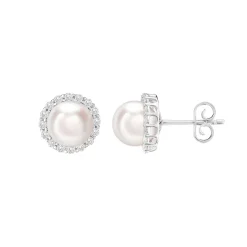 Hot Halo perle -og diamantøredobber 7,5-8 mm i 18 karat hvitt gull Ørepynt