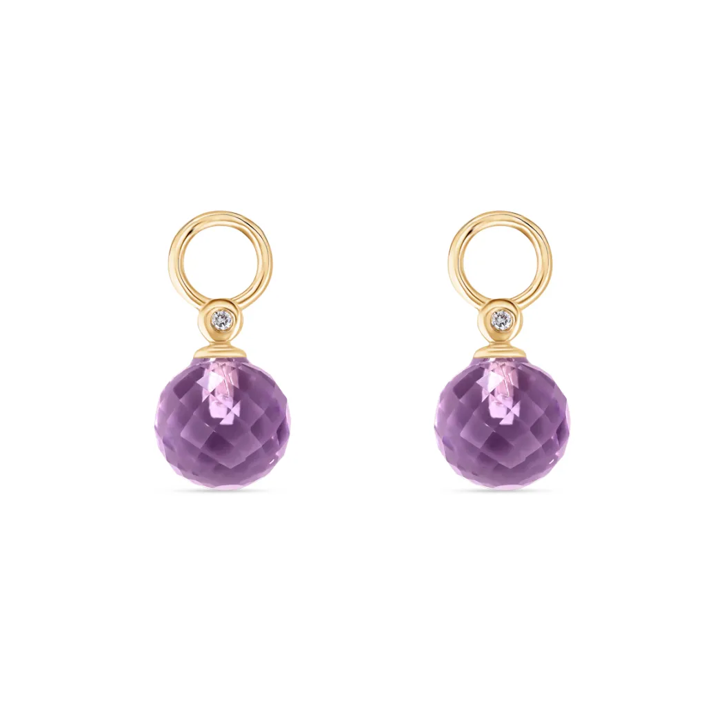 Discount Joy charms i gult gull med runde ametyster og diamanter Ørepynt