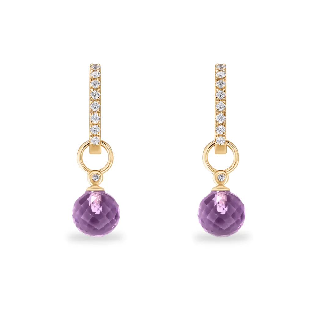 Discount Joy charms i gult gull med runde ametyster og diamanter Ørepynt