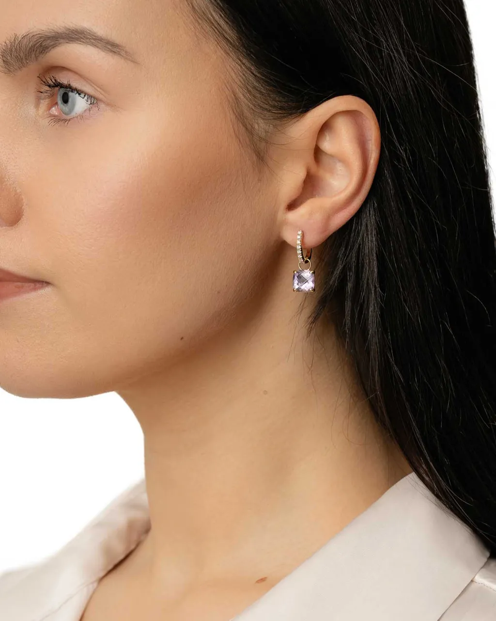 Sale Joy charms i gult gull med ametyst Ørepynt