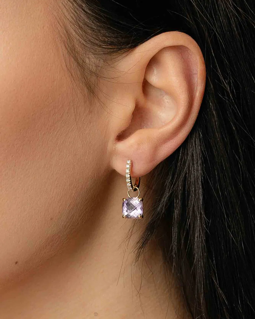 Sale Joy charms i gult gull med ametyst Ørepynt