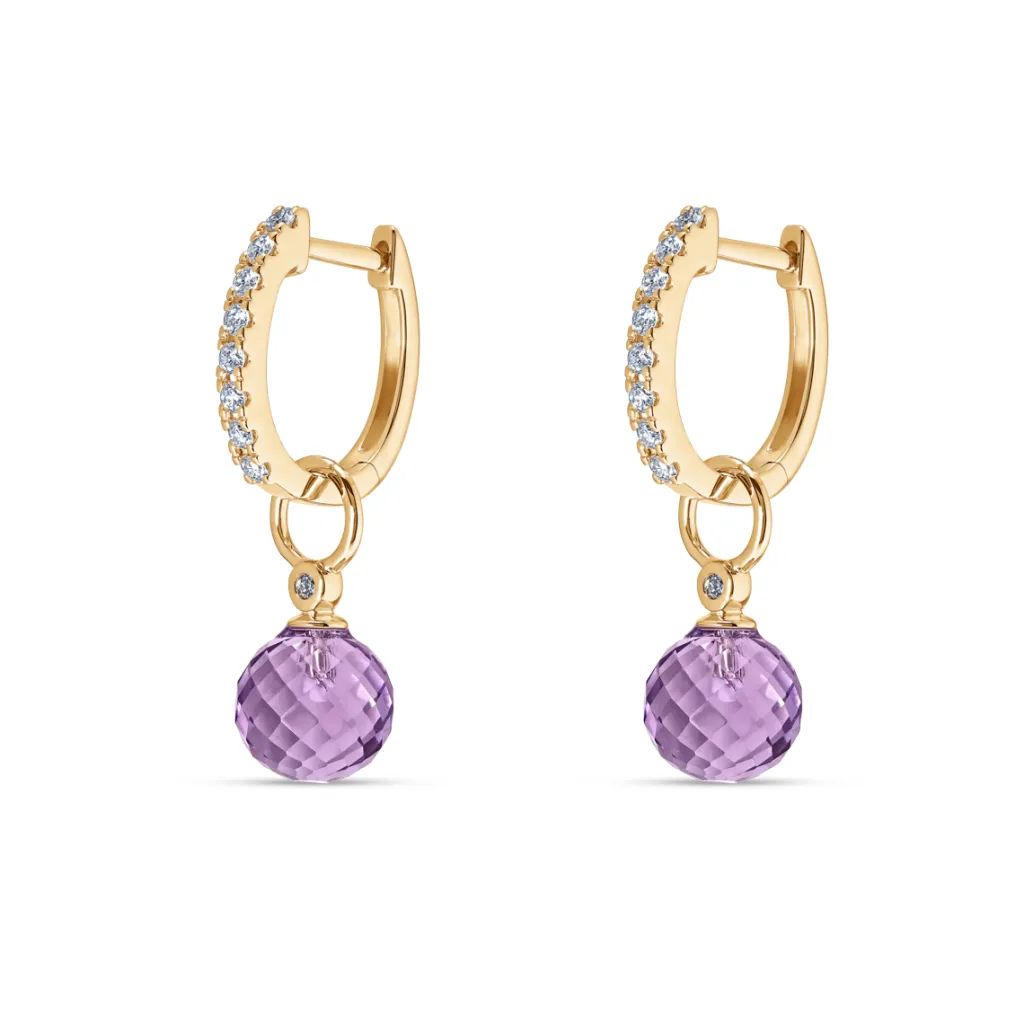 Discount Joy charms i gult gull med runde ametyster og diamanter Ørepynt